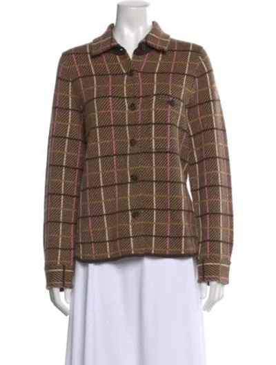 Pre-owned Guest In Residence Cashmere Plaid Print Sweater In Brown