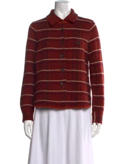 Pre-owned Guest In Residence Cashmere Plaid Print Sweater In Red
