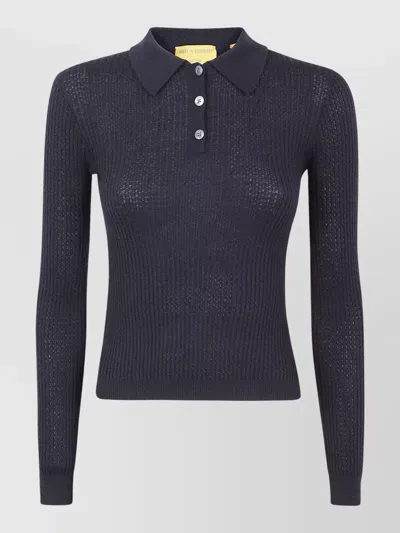 Guest In Residence Cashmere Polo Shirt Long Sleeves Collar In Blue