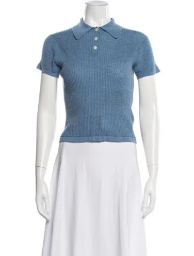 Pre-owned Guest In Residence Cashmere Short Sleeve Polo In Blue