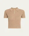 Guest In Residence Cashmere Short-sleeve Shrunken Polo Sweater In Orange
