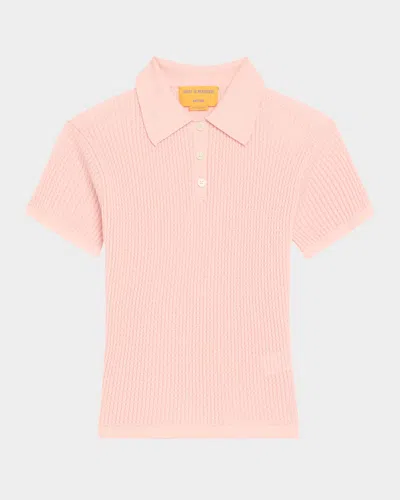 Guest In Residence Cashmere Short-sleeve Shrunken Polo Sweater In Pink