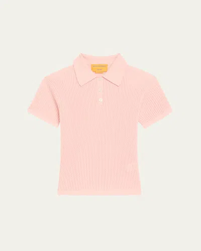 Guest In Residence Cashmere Short-sleeve Shrunken Polo Sweater In Light/pastel Pink