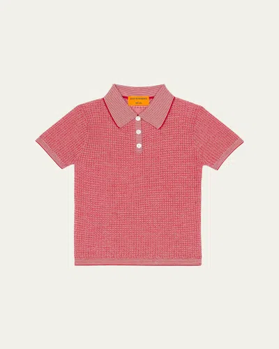 Guest In Residence Cashmere Short-sleeve Shrunken Polo Sweater In Red