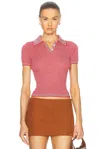 Guest In Residence Cashmere Short-sleeve Shrunken Polo Sweater In True Red & Cream
