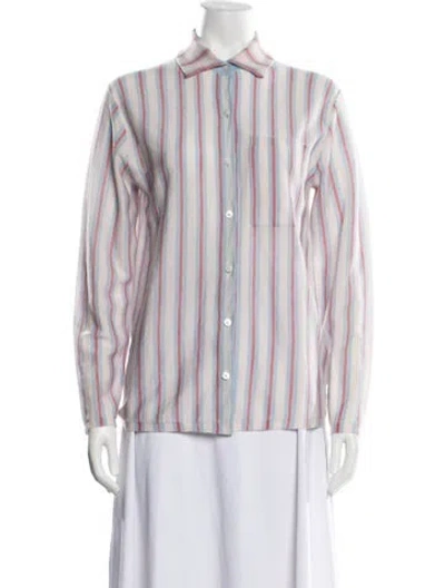 Pre-owned Guest In Residence Cashmere Striped Button-up Top In Multicolor