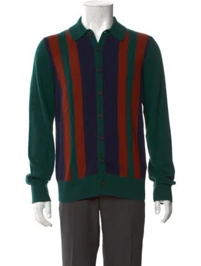 Pre-owned Guest In Residence Cashmere Striped Polo Sweater In Green