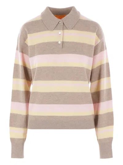 Guest In Residence Striped Cashmere Polo Sweater In Gold