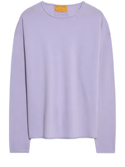 Guest In Residence Cashmere Round-neck Long-sleeve Sweater With Rolled Trim In Purple