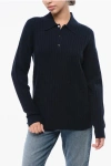 Guest In Residence Cashmere Theo Waffle Sweater With Polo Neck In Blue