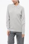 Guest In Residence Cashmere Theo Waffle Sweater With Polo Neck In White