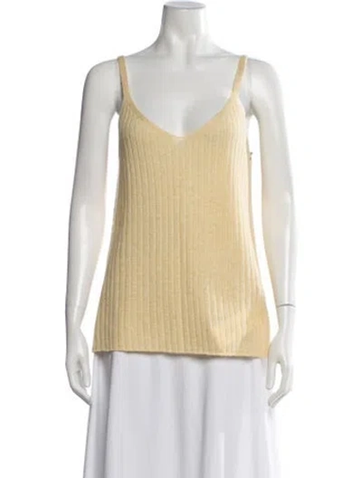 Pre-owned Guest In Residence Cashmere V-neck Top W/ Tags In Yellow
