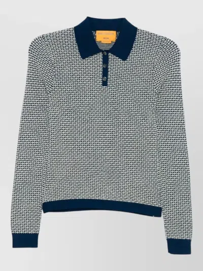 Guest In Residence Cashmere Waffle Knit Long Sleeve Polo In Blue