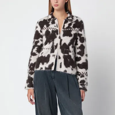 Guest In Residence Cashmere Zip-up Jacket With Cow Print In Brown