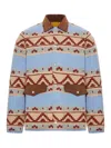 Guest In Residence Patterned Blue Jacket With Corduroy Collar In Blue