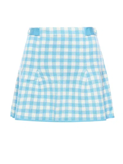 Guest In Residence Checked Linen And Silk Blend Skirt In Blue