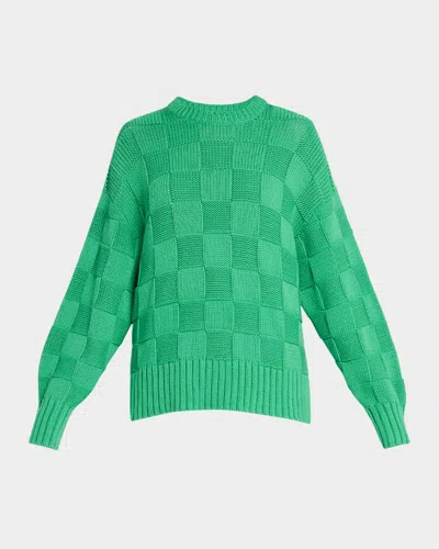 Guest In Residence Checker Cozy Crewneck Sweater In Medium Green