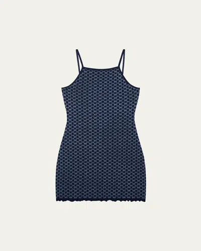 Guest In Residence Checker Tank Mini Dress In Midnight/denim Blue
