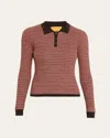 Guest In Residence Chevron Cashmere Long-sleeve Shrunken Polo In Animal Print