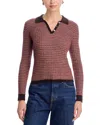 Guest In Residence Chevron Pattern Cashmere Polo Sweater With Classic Collar In Burgundy