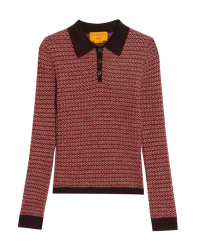 Guest In Residence Chevron Long Sleeve Shrunken Polo In Brown