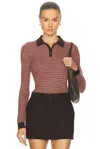 Guest In Residence Chevron Long Sleeve Shrunken Polo Top
