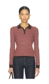 Guest In Residence Chevron Pattern Cashmere Polo Sweater With Classic Collar In Burgundy