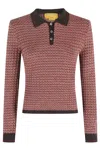 Guest In Residence Chevron Pattern Cashmere Polo Sweater With Classic Collar