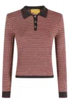 Guest In Residence Chevron Pattern Cashmere Polo Sweater With Classic Collar In Brown