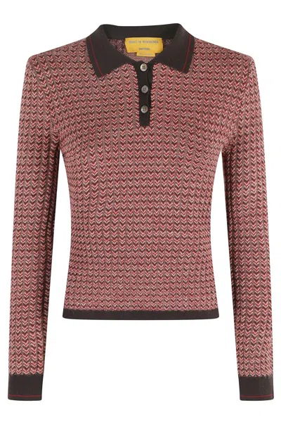GUEST IN RESIDENCE CHEVRON PATTERN CASHMERE POLO SWEATER WITH CLASSIC COLLAR