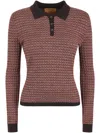 Guest In Residence Chevron Pattern Cashmere Polo Sweater With Classic Collar In Brown