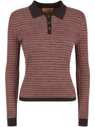 GUEST IN RESIDENCE CHEVRON PATTERN LONG SLEEVE SHRUNKEN POLO SWEATER