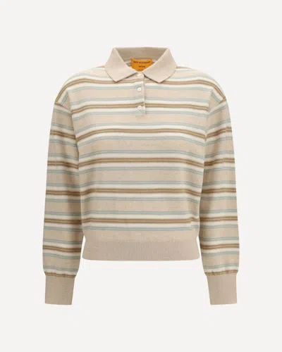 Guest In Residence College Striped Polo Sweater In Beige