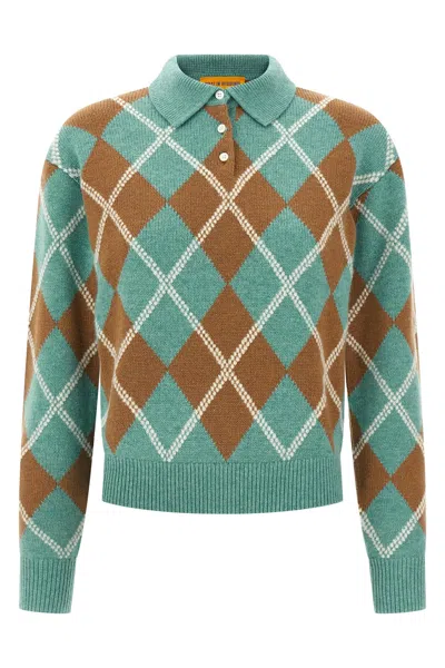 Guest In Residence Argyle-pattern Wool-cashmere Polo Shirt In Green