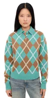 Guest In Residence Collegiate Argyle Polo Sweater Glacier Combo In Blue