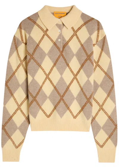 Guest In Residence Collegiate Argyle Wool-blend Polo Jumper In Nude