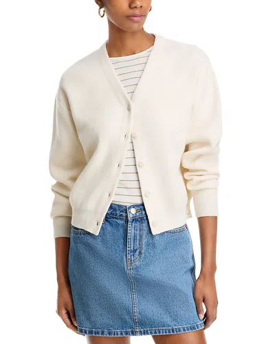 Guest In Residence Collegiate Cashmere V Neck Cardigan Sweater In Cream