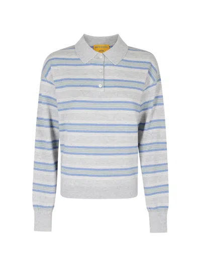 Guest In Residence Stone Striped Cashmere Knit Collegiate Stripe Polo Shirt In Blue