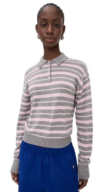 Guest In Residence Collegiate Stripe Cashmere Polo Heather Grey Combo In Gray