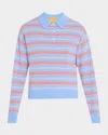 Guest In Residence Womens French Blue Combo Collegiate Striped Cashmere-knit Polo Shirt Xs In Light/pastel Blue