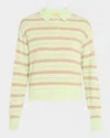 Guest In Residence Cashmere Striped Polo Shirt In Light/pastel Green