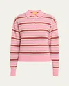 Guest In Residence Pink Striped Cashmere Knit Collegiate Stripe Polo Shirt In Pink