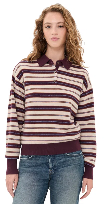 Guest In Residence Collegiate Stripe Cashmere Polo Pullover Fig Combo In Burgundy