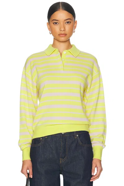 Guest In Residence Collegiate Stripe Polo Cashmere Sweater In Lemon Combo