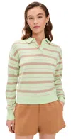 Guest In Residence Cashmere Striped Polo Shirt In Mint Combo