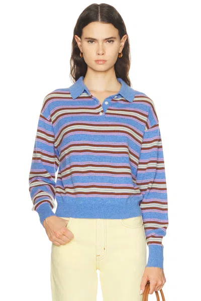 Guest In Residence Collegiate Stripe Polo Sweater In Blue