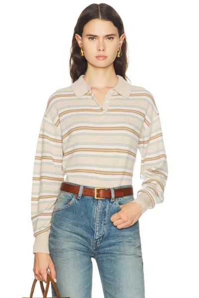 Guest In Residence Collegiate Stripe Polo Sweater In Sandstone Combo