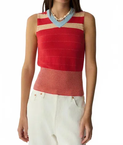 Guest In Residence Collegiate Stripe Sleeveless Vest In Scarlet Combo In Multi