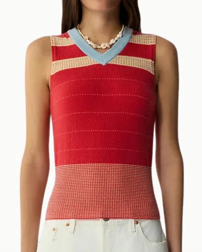 Guest In Residence Collegiate Stripe Vest In Scarlet Combo In Red