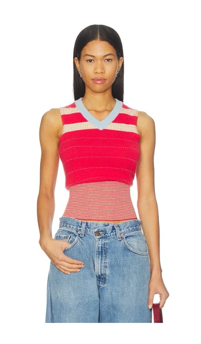 Guest In Residence Collegiate Stripe Vest In Red